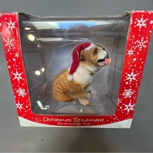 Bulldog Christmas Ornament with Santa Hat